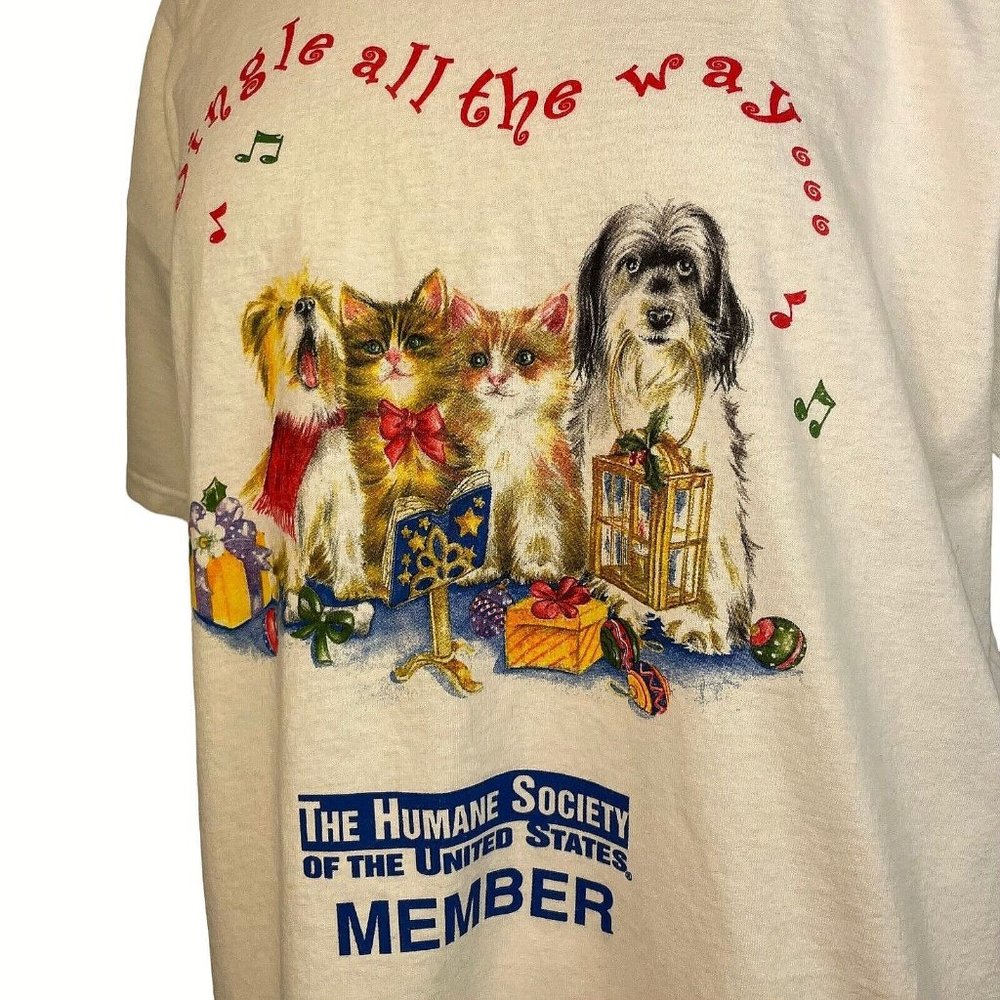M & O Knits woman's t-shirt Christmas Humane Society size L Graphic print